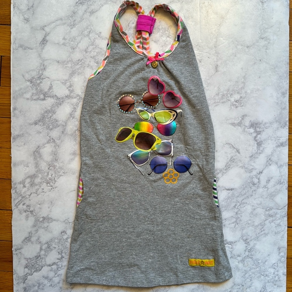 ⭐️ KIDS ART Gray Summer Sundress with Sunglasses Print, Size 4